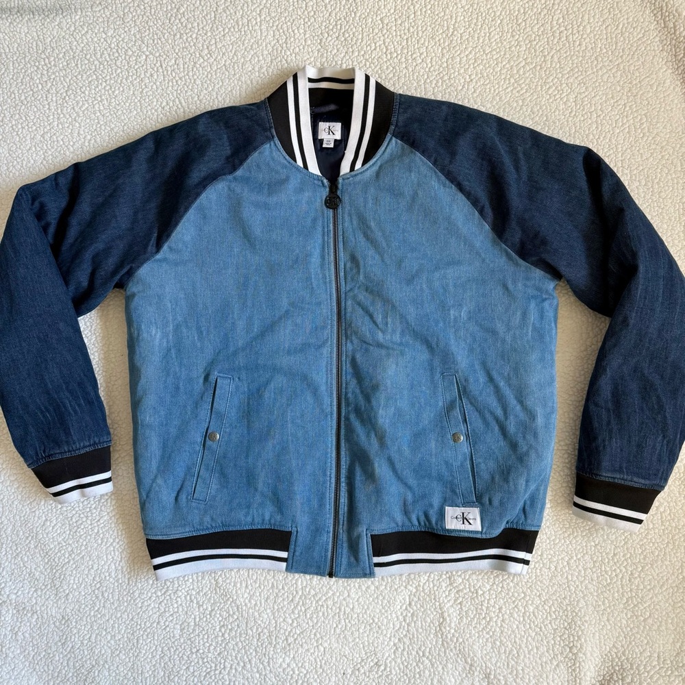 Calvin Klein denim varsity bomber jacket - Picture 1 of 8
